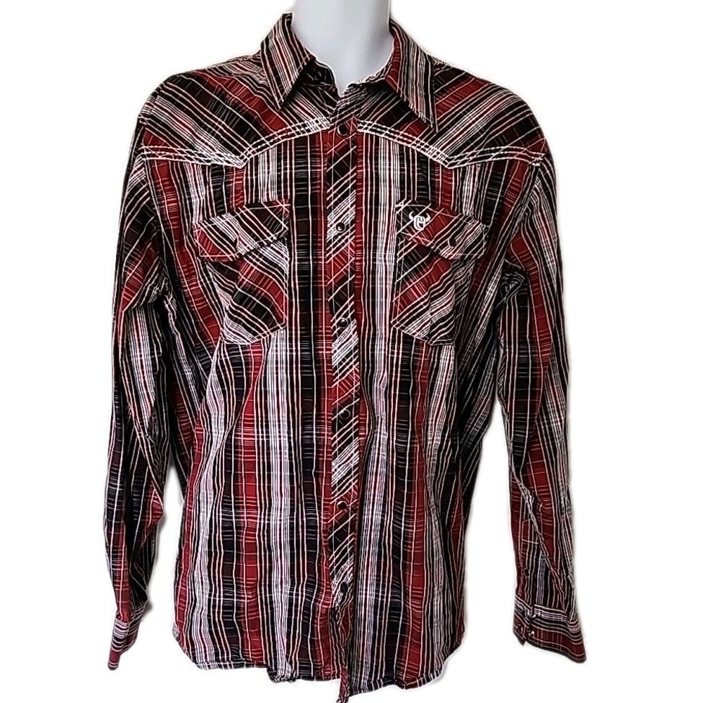 Cowboy Hardware Black & Red Plaid Black Pearl Snap Western Shirt Men's Large